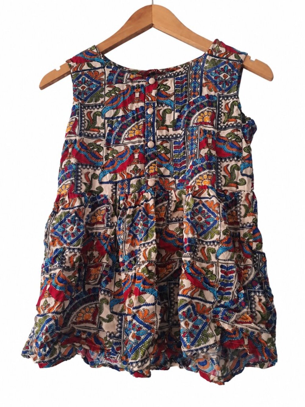 Azira Multicolor Paisley Print Sleeveless Button Front Peplum Boho Blouse XS